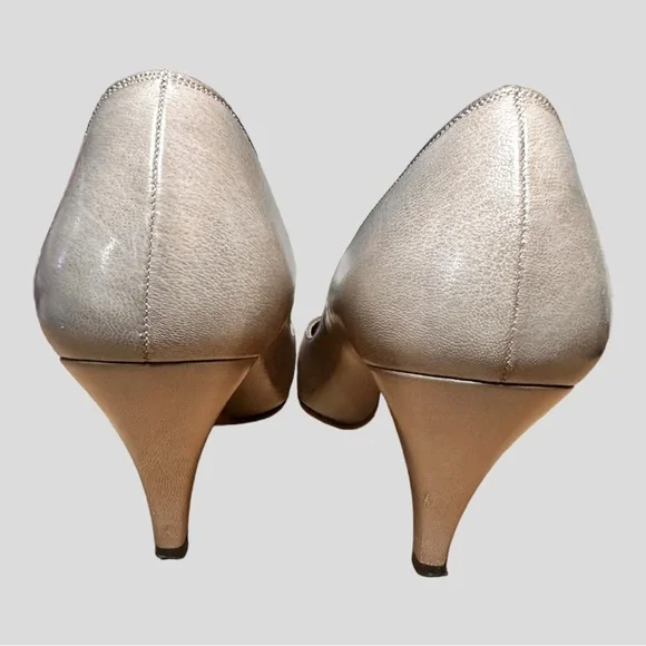 VINTAGE BRUNO MAGLI GREY LEATHER PUMPS W/BOW ACCENT (SZ 7AA) - Picture 8 of 12